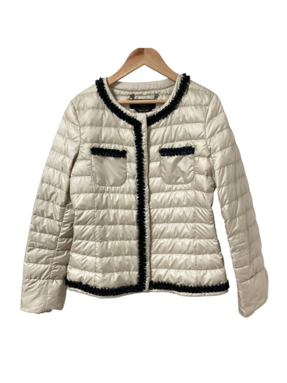 Max Mara Weekend Ruffles Collarless Down Coat Light Beige Jacket Fall Winter 36